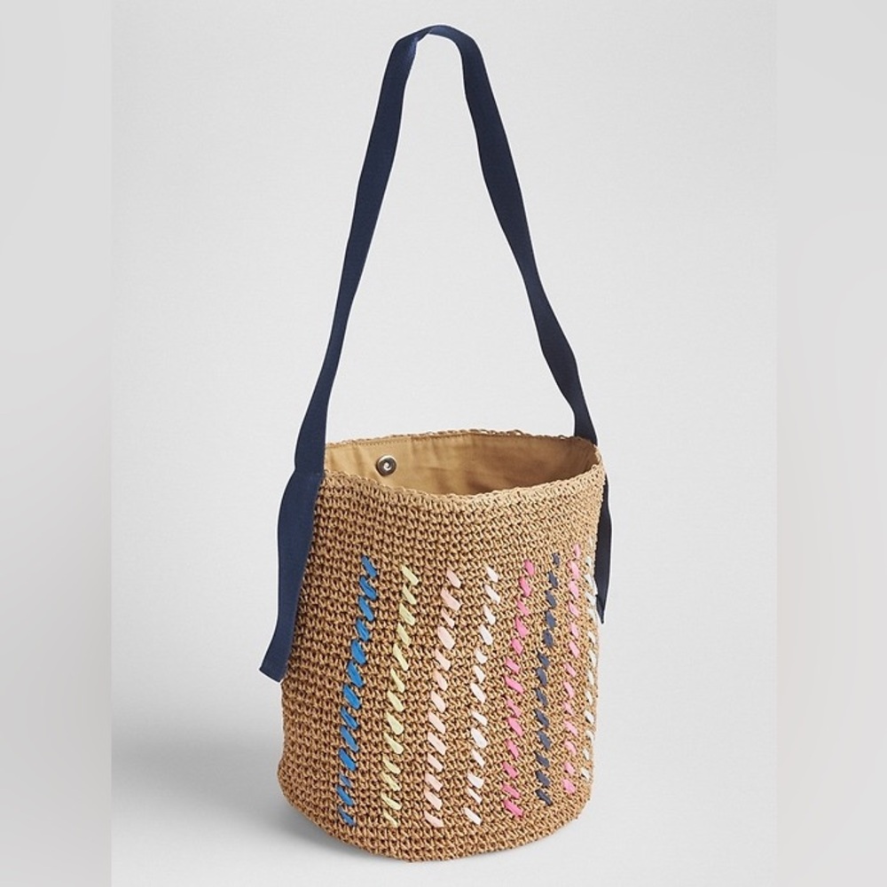 Gap Straw Raffia Tote Bucket Bag Size Large